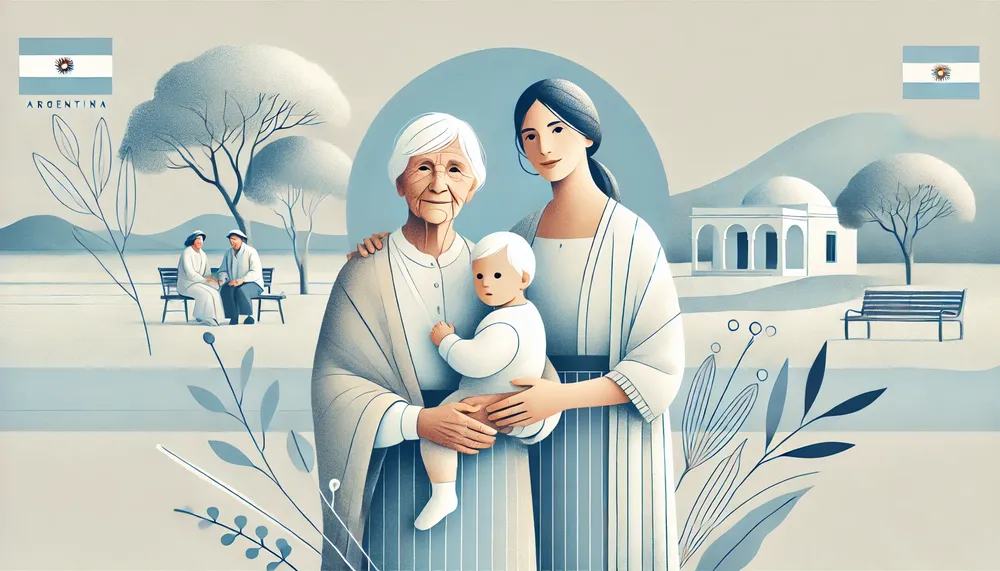 DALL·E 2024-09-08 20.56.20 - Create a second complementary horizontal minimalistic image for 'Mirada Argentina' featuring two women_ a grandmother with a warm, nurturing expressio