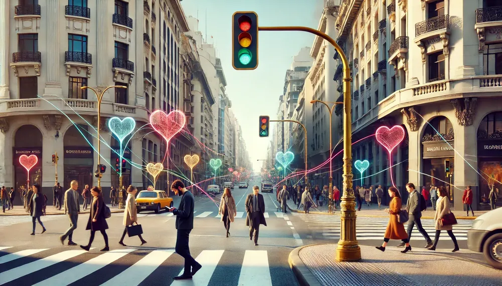 DALL·E 2024-11-18 14.59.43 - A highly realistic, photo-quality horizontal image of a bustling central Buenos Aires avenue during the day. The scene shows people walking naturally
