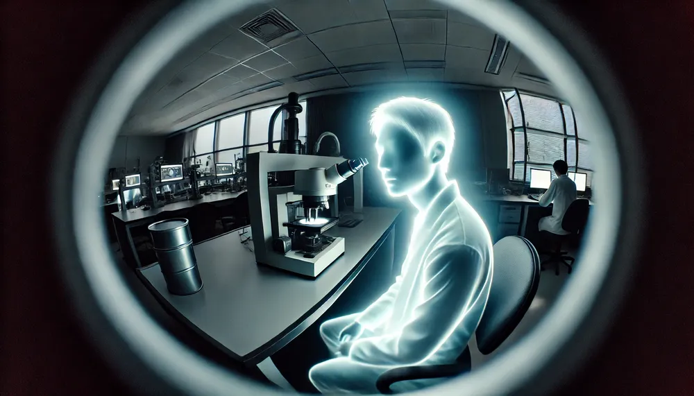 DALL·E 2024-11-19 14.12.00 - A realistic depiction of human bioluminescence as discovered by Japanese scientists, captured using a fisheye lens. The image features a person in a d