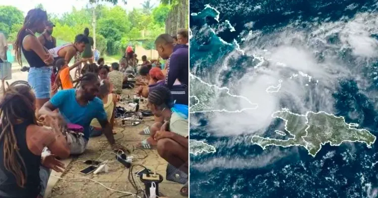 Cubanos cargando baterías de celulares y Huracán OscarFoto © Collage CiberCuba